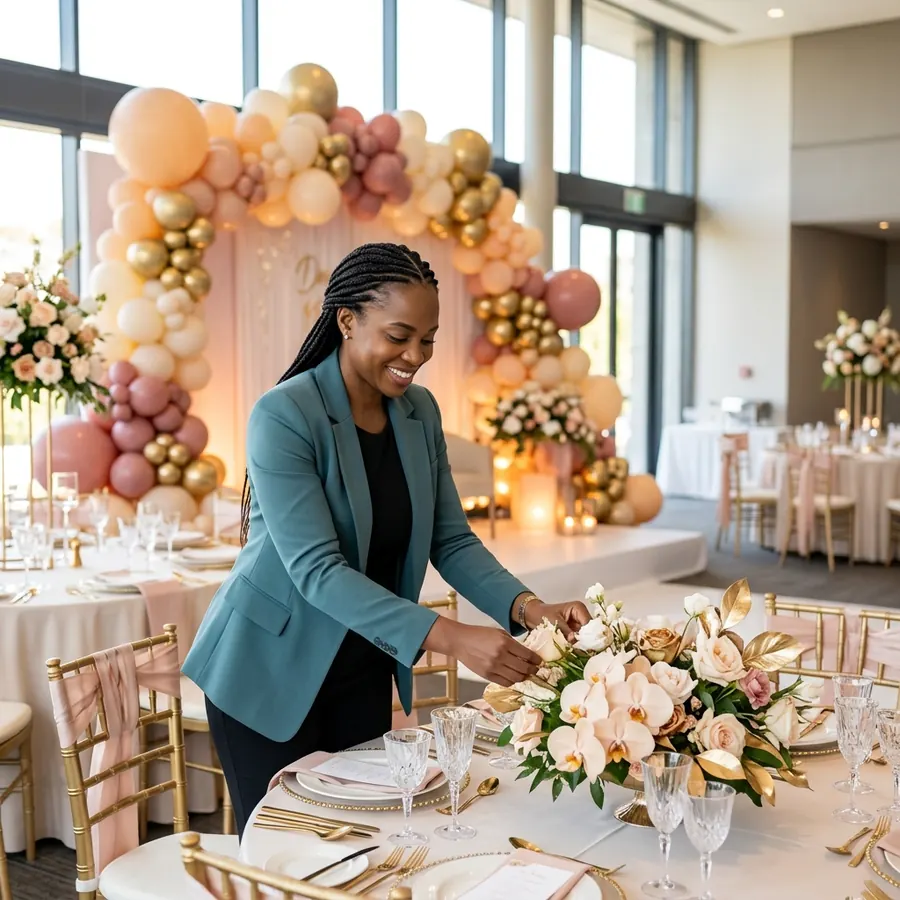 Blush and champagne balloon installation for a luxury celebration